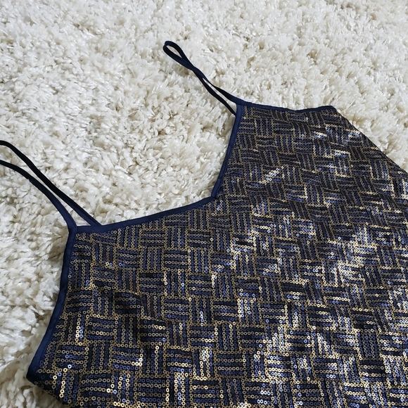 BANANA REPUBLIC Holiday Blue Gold Sequin Camisole Tank Top SZ M - Picture 4 of 7